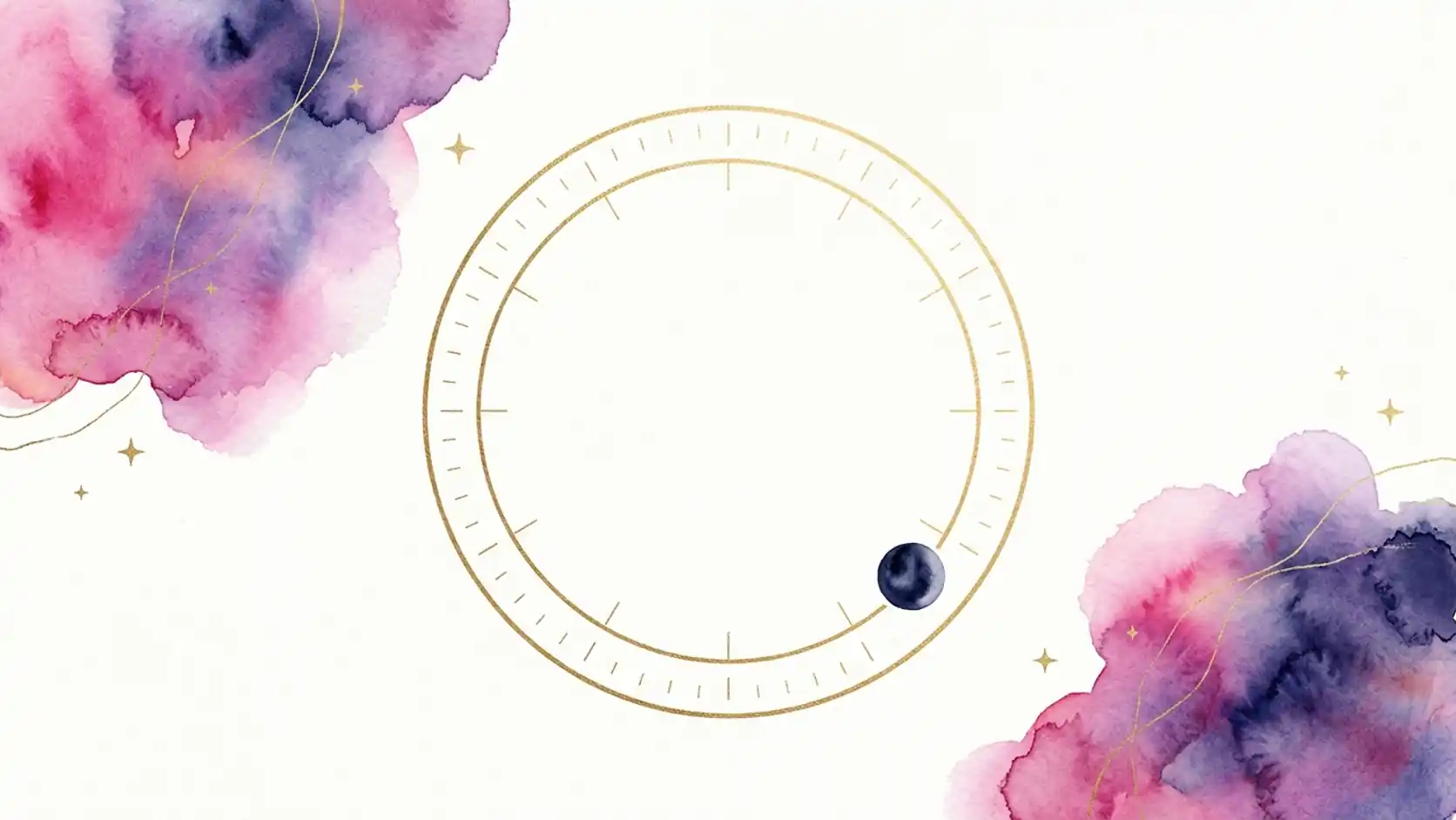 Two concentric gold rings with tick marks rotated a few degrees against each other, a dark moon on the inner ring